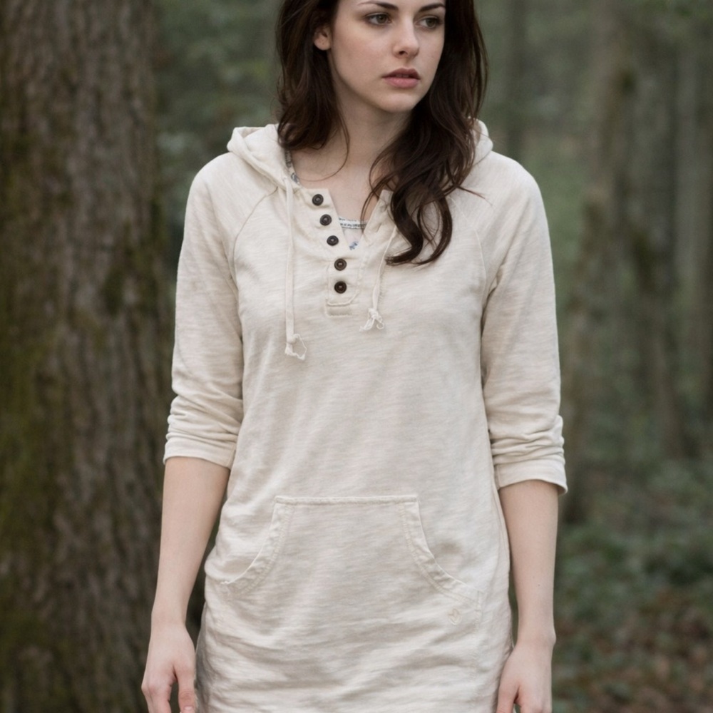 Aerie Hooded Henley Size XS Ivory Hoodie Jersey Knit Long Y2K Bella Swan Core